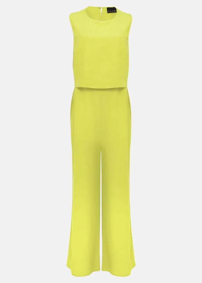 Phase Eight Aubrey Lime Linen Wide Leg Jumpsuit Lime Women Dresses