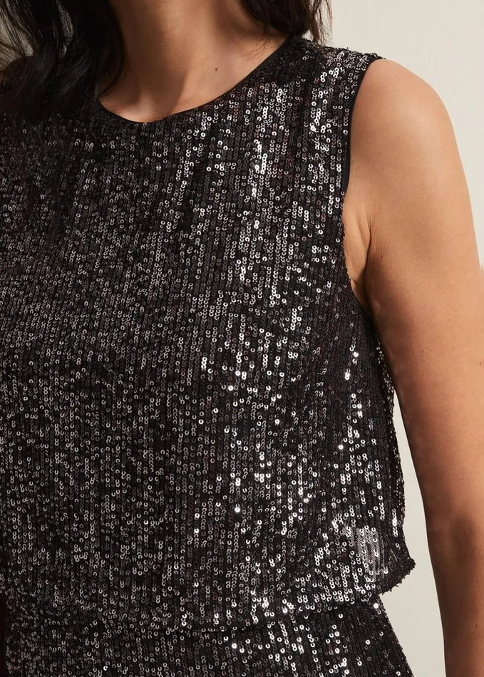Phase Eight Aubrey Sequin Wide Leg Jumpsuit Gunmetal Women Dresses