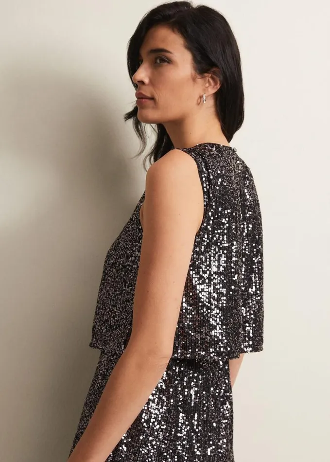 Phase Eight Aubrey Sequin Wide Leg Jumpsuit Gunmetal Women Dresses