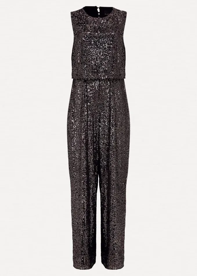 Phase Eight Aubrey Sequin Wide Leg Jumpsuit Gunmetal Women Dresses