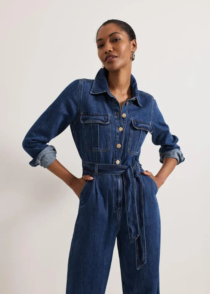 Phase Eight Avalon Denim Utility Jumpsuit Dark Wash Women Dresses