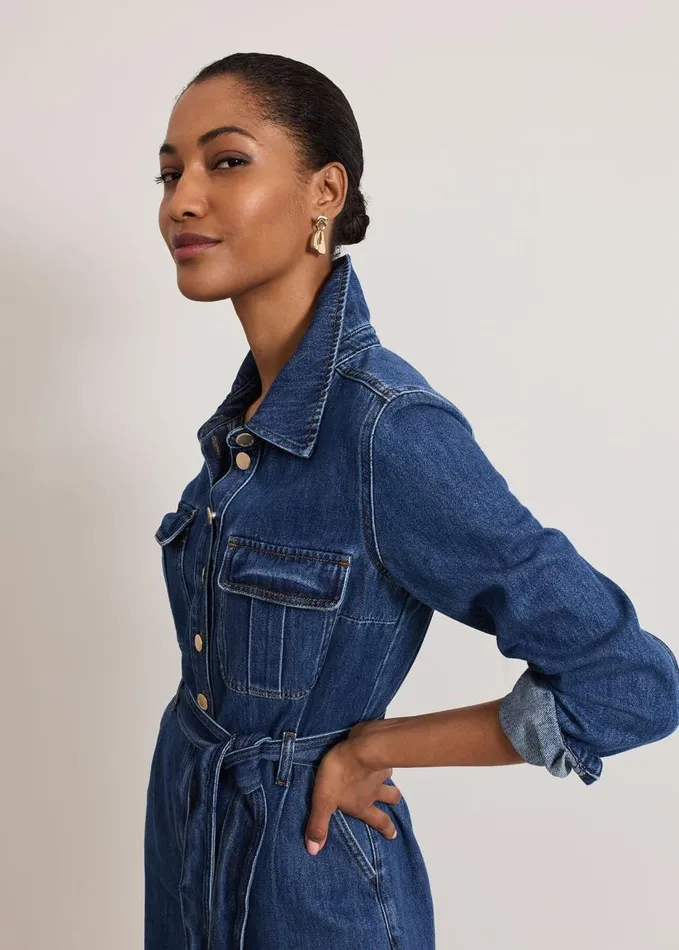 Phase Eight Avalon Denim Utility Jumpsuit Dark Wash Women Dresses