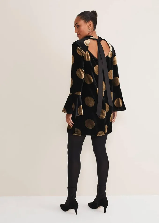 Phase Eight Aylin Spot Bell Sleeve Dress Blackgold Women Dresses