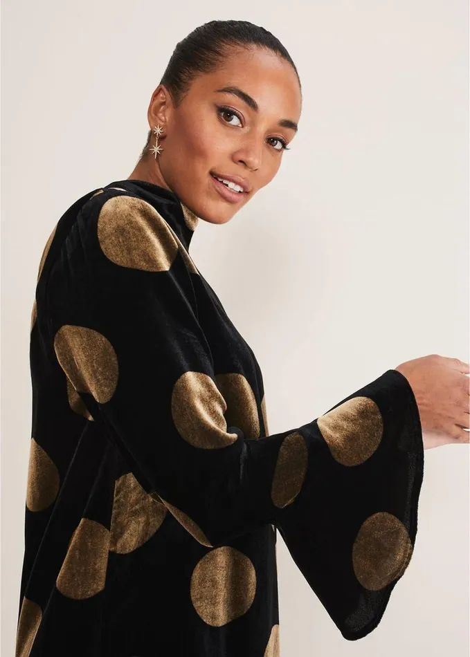 Phase Eight Aylin Spot Bell Sleeve Dress Blackgold Women Dresses