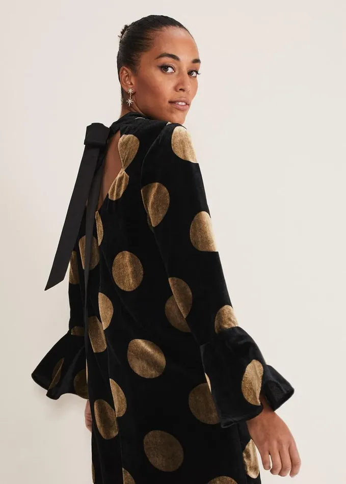 Phase Eight Aylin Spot Bell Sleeve Dress Blackgold Women Dresses