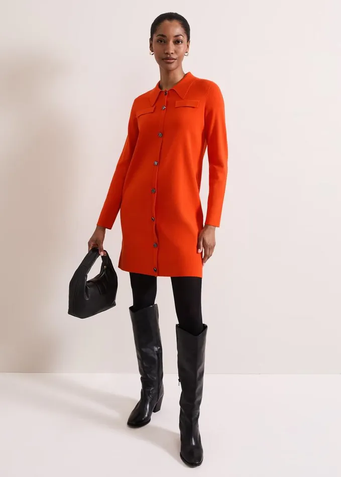Phase Eight Azealia Fine Knit Collared Tunic Dress Orange Women Dresses