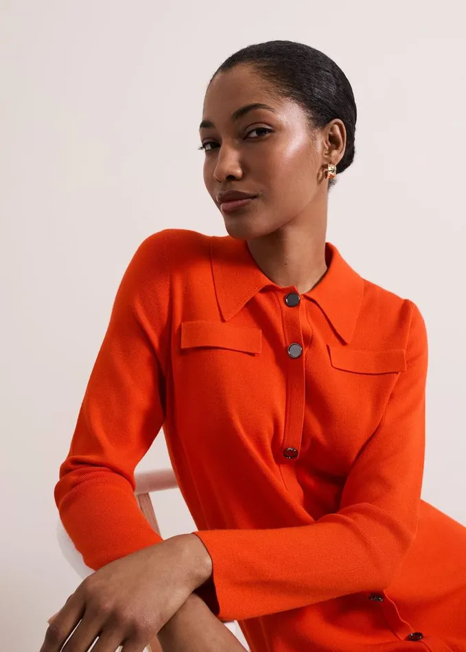 Phase Eight Azealia Fine Knit Collared Tunic Dress Orange Women Dresses