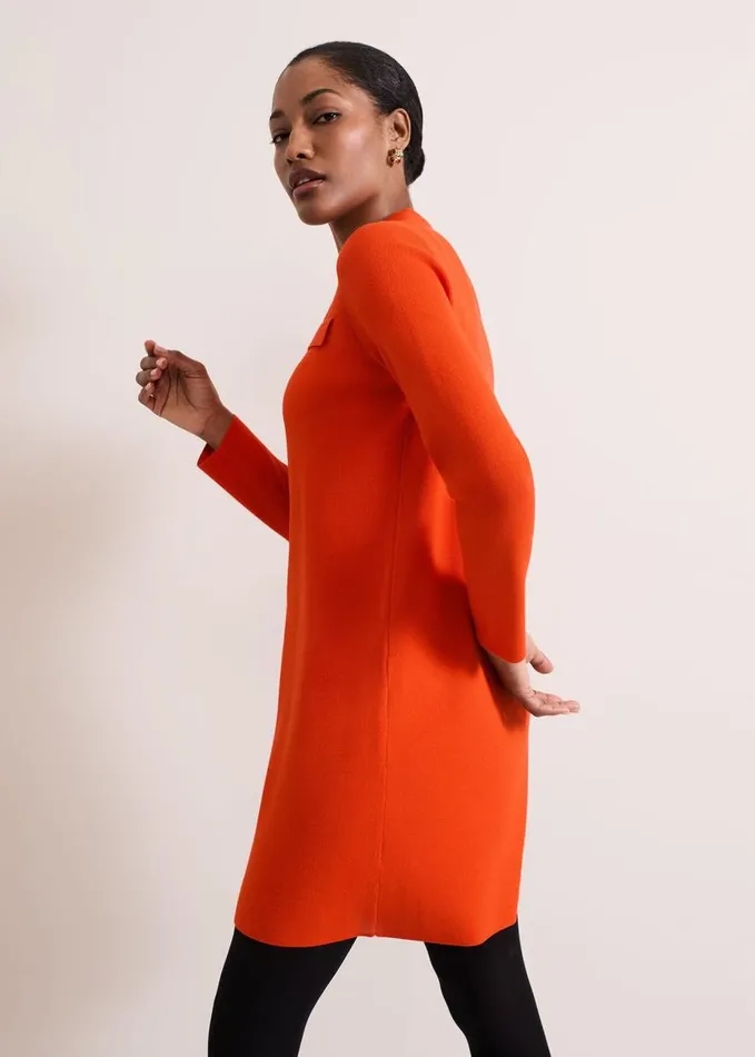 Phase Eight Azealia Fine Knit Collared Tunic Dress Orange Women Dresses