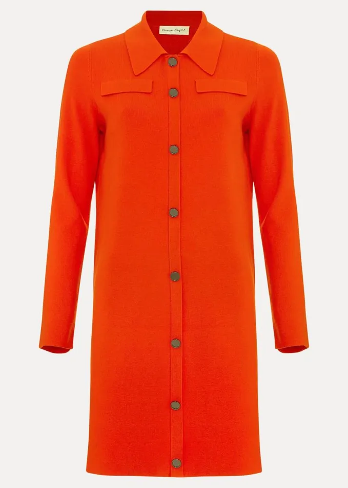 Phase Eight Azealia Fine Knit Collared Tunic Dress Orange Women Dresses
