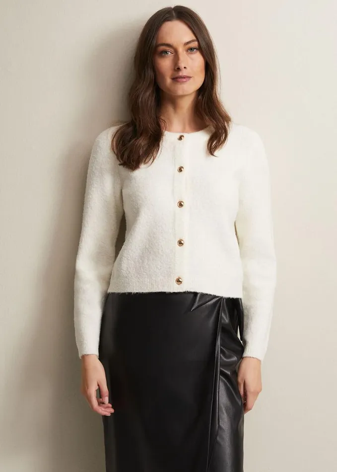 Phase Eight Bethina Boucle Cardigan Ivory Women Knitwear