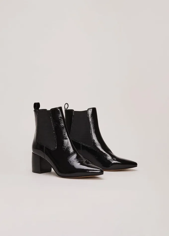 Phase Eight Black Leather Patent Ankle Boots Black Women Boots