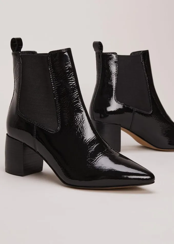 Phase Eight Black Leather Patent Ankle Boots Black Women Boots