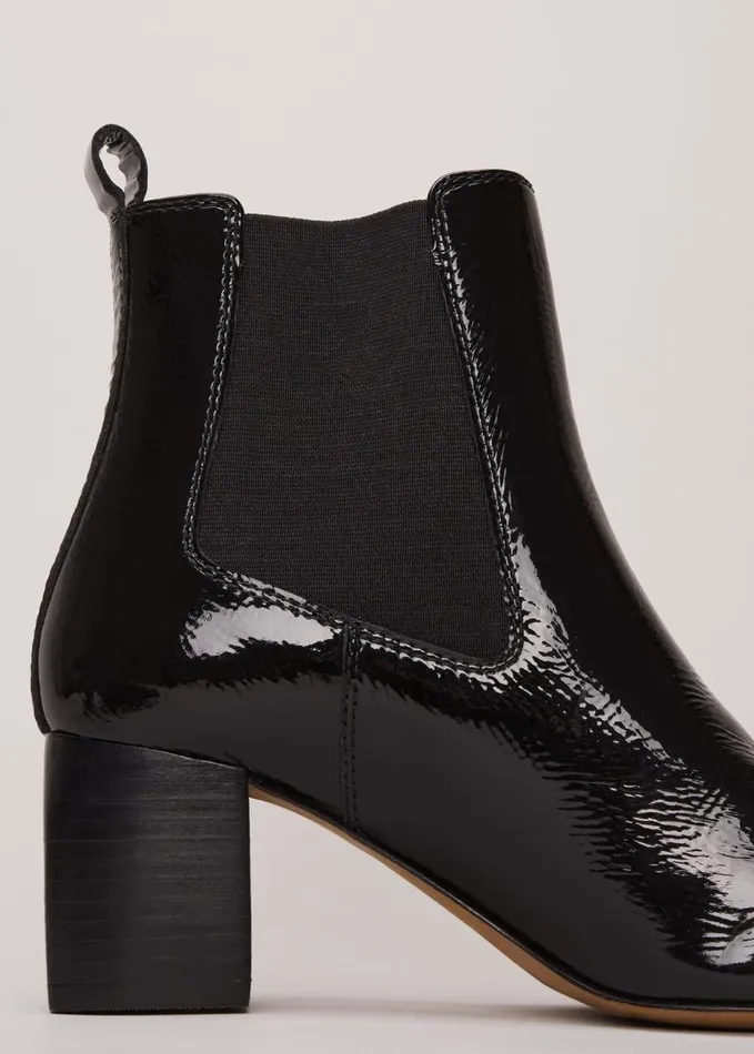 Phase Eight Black Leather Patent Ankle Boots Black Women Boots