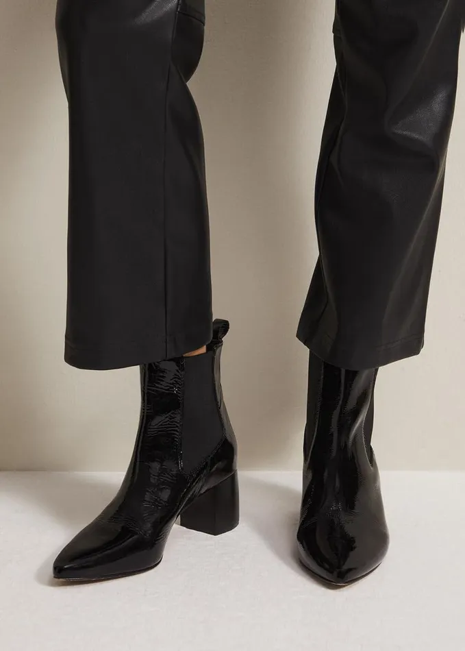 Phase Eight Black Leather Patent Ankle Boots Black Women Boots
