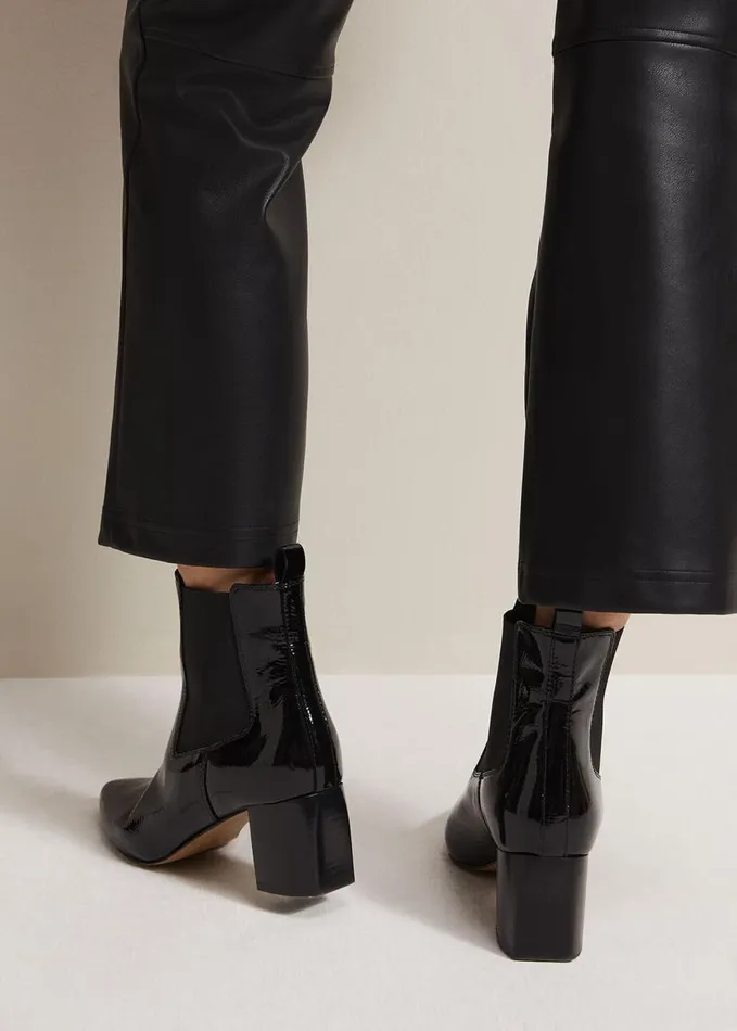 Phase Eight Black Leather Patent Ankle Boots Black Women Boots