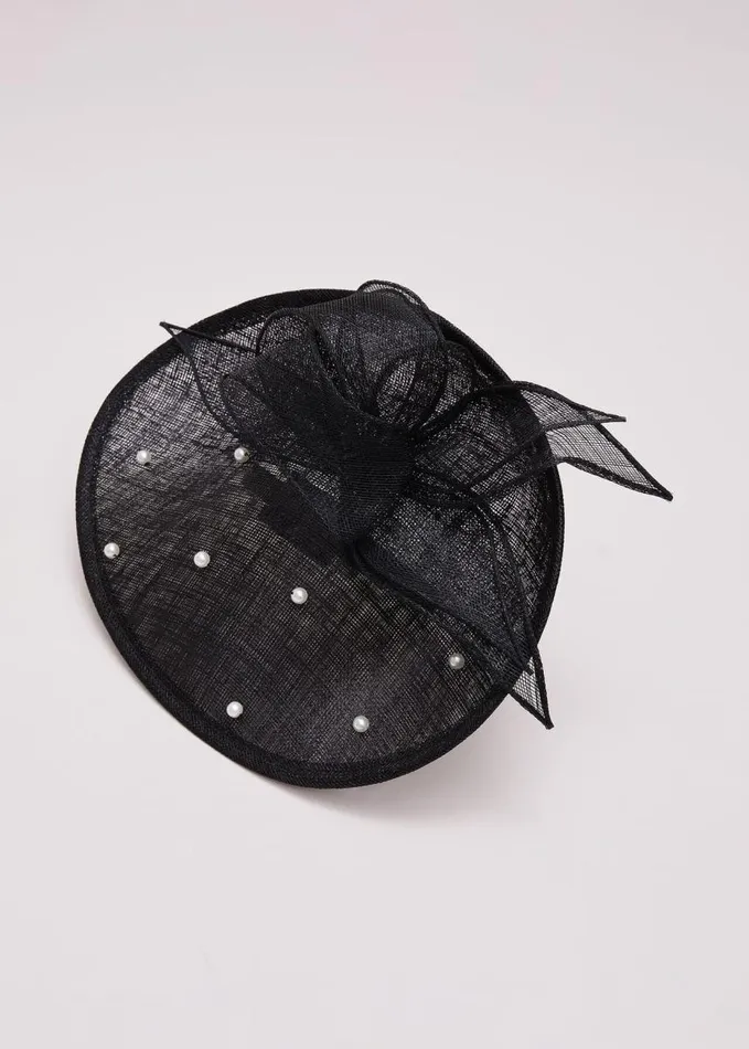 Phase Eight Black Pearl Trim Mini Disc Black Women Fascinators and Hats