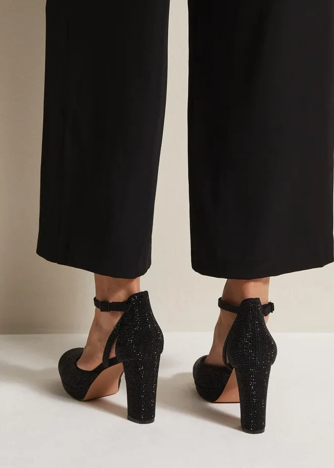 Phase Eight Black Sparkly Platform Heels Black Women Occasion Shoes