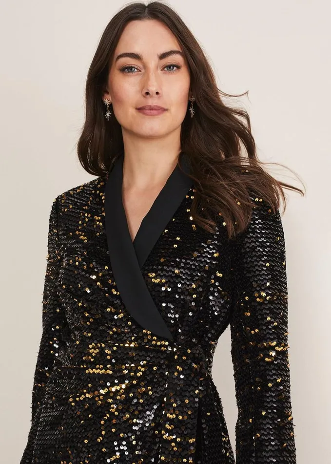 Phase Eight Brea Wrap Tuxe Sequin Dress Goldmulti Women Dresses