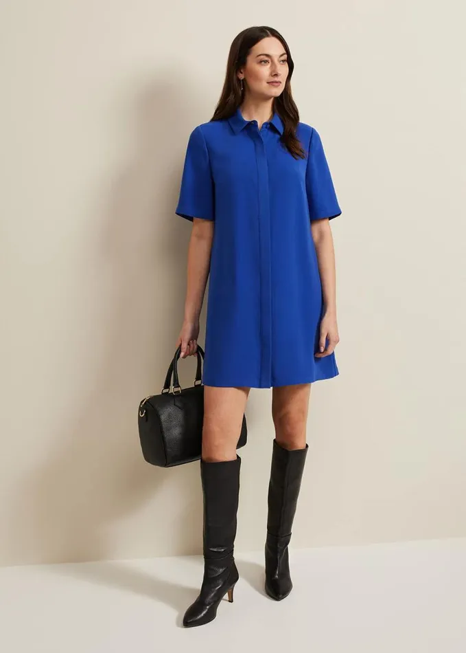 Phase Eight Cara Button Through Tunic Dress Blue Women Dresses