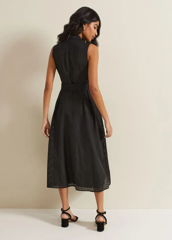 Phase Eight Carey Sleeveless Check Midi Dress Black Women Dresses