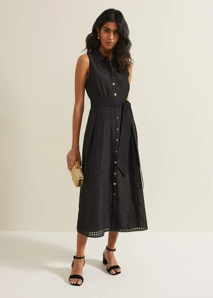 Phase Eight Carey Sleeveless Check Midi Dress Black Women Dresses