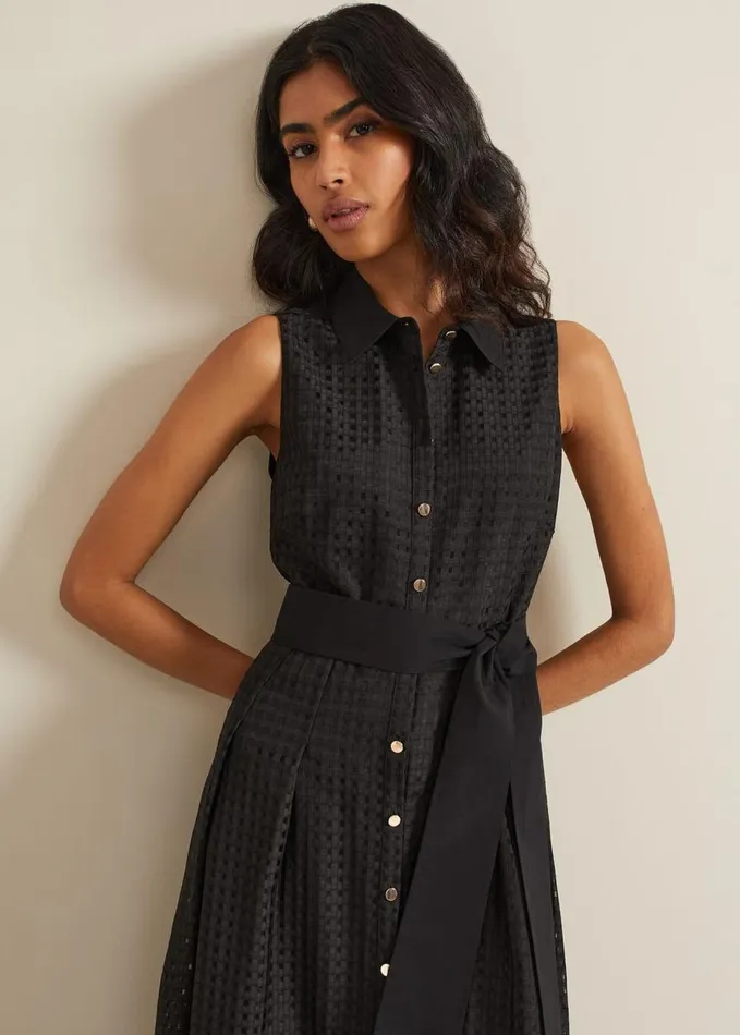 Phase Eight Carey Sleeveless Check Midi Dress Black Women Dresses