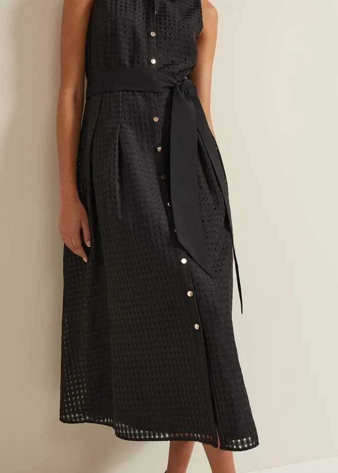 Phase Eight Carey Sleeveless Check Midi Dress Black Women Dresses