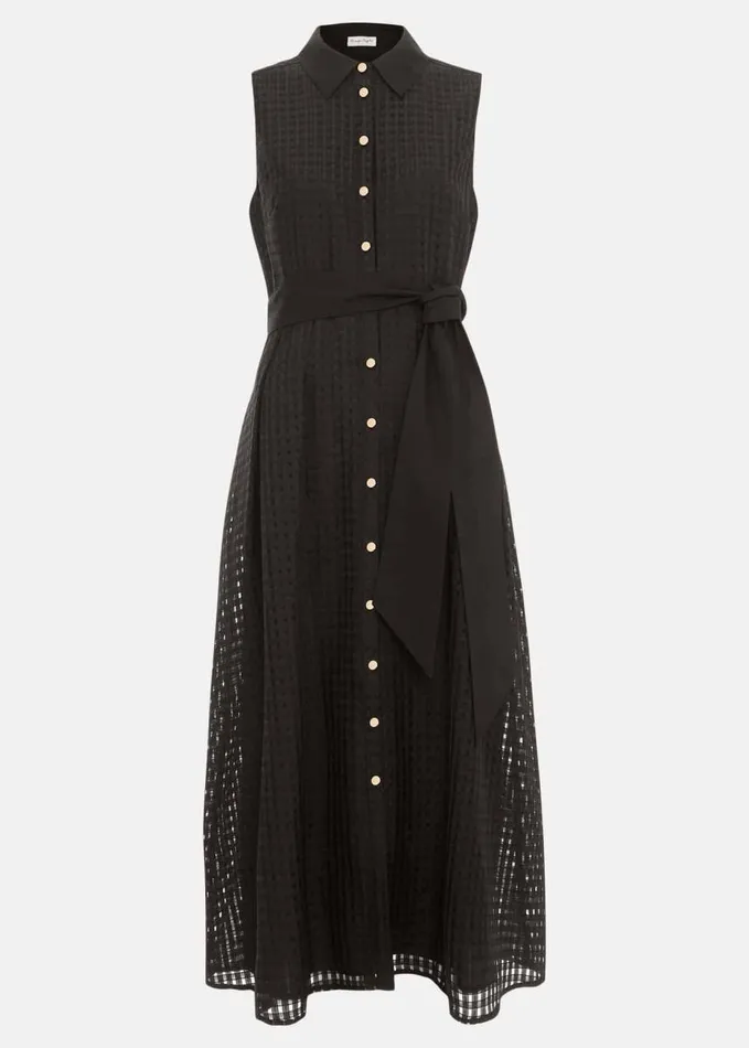 Phase Eight Carey Sleeveless Check Midi Dress Black Women Dresses