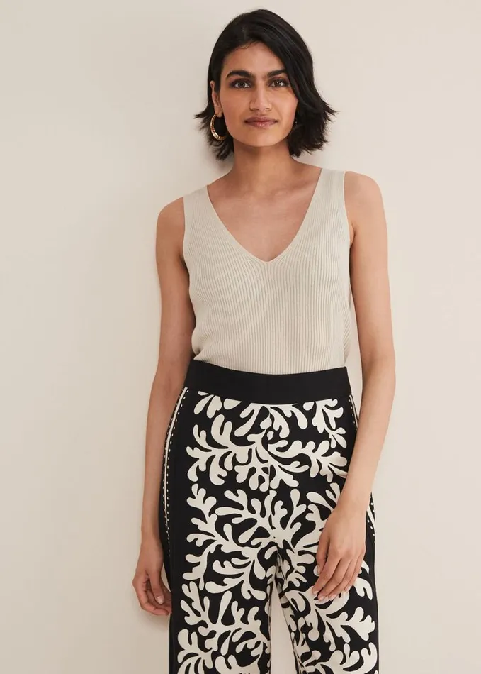 Phase Eight Caryl Ribbed Vest Top Stone Women Knitwear