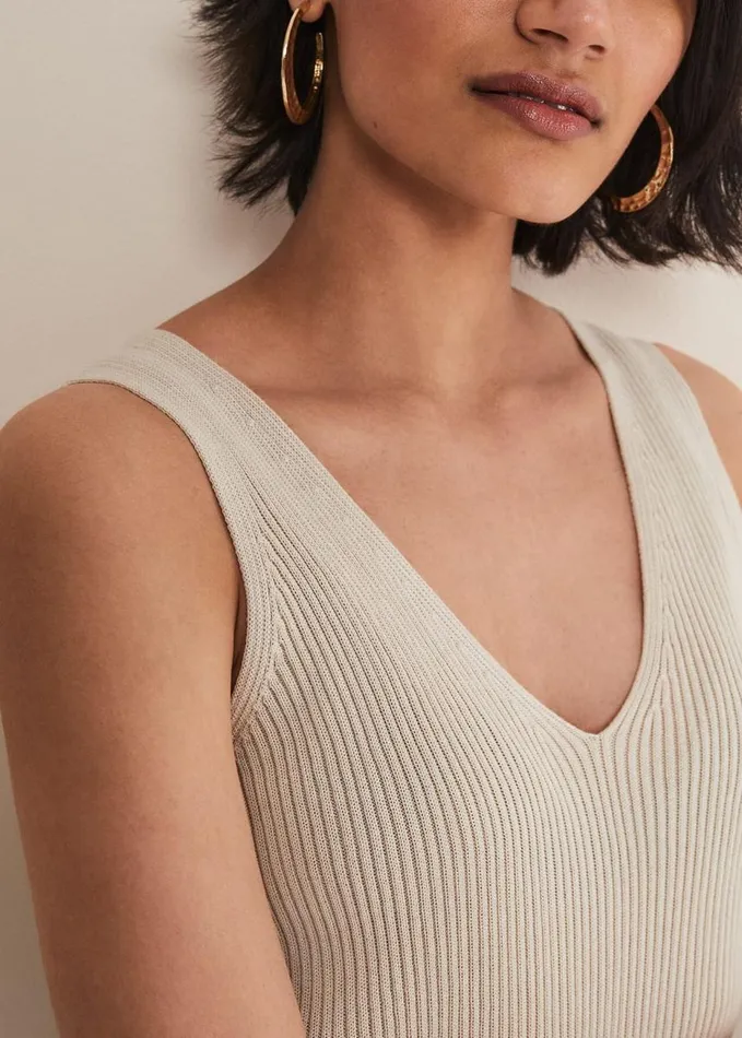 Phase Eight Caryl Ribbed Vest Top Stone Women Knitwear