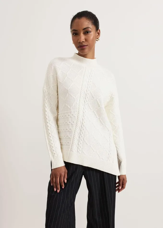 Phase Eight Casey Ivory Cable Jumper Winter White Women Knitwear