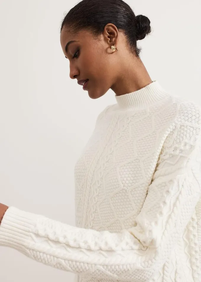 Phase Eight Casey Ivory Cable Jumper Winter White Women Knitwear
