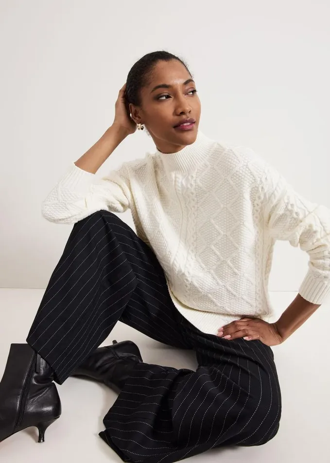 Phase Eight Casey Ivory Cable Jumper Winter White Women Knitwear