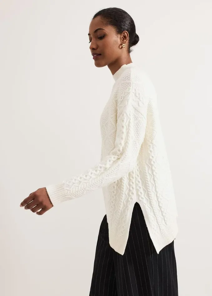 Phase Eight Casey Ivory Cable Jumper Winter White Women Knitwear
