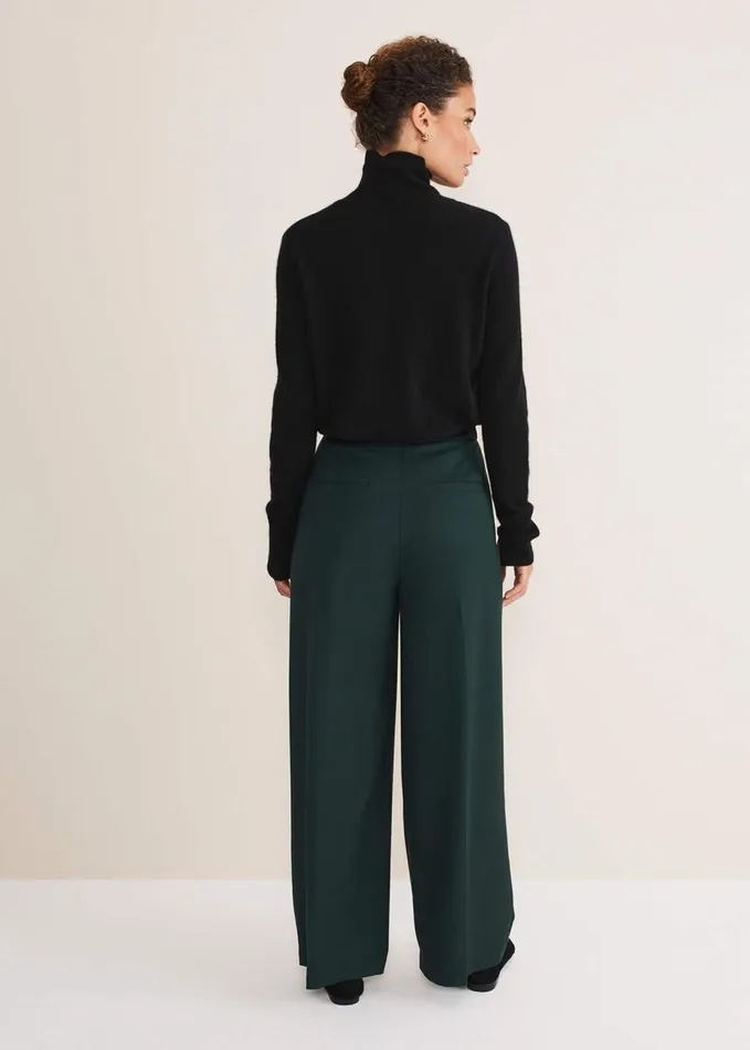 Phase Eight Catira Crepe Wide Leg Trousers Forest Green Women Trousers