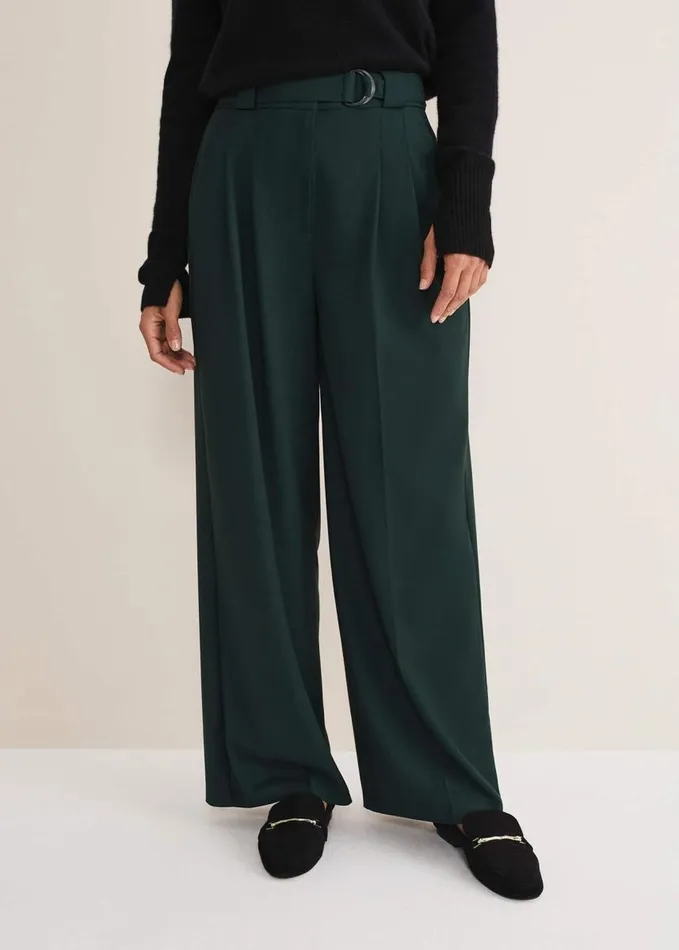 Phase Eight Catira Crepe Wide Leg Trousers Forest Green Women Trousers