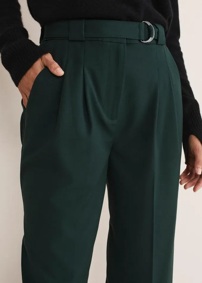 Phase Eight Catira Crepe Wide Leg Trousers Forest Green Women Trousers