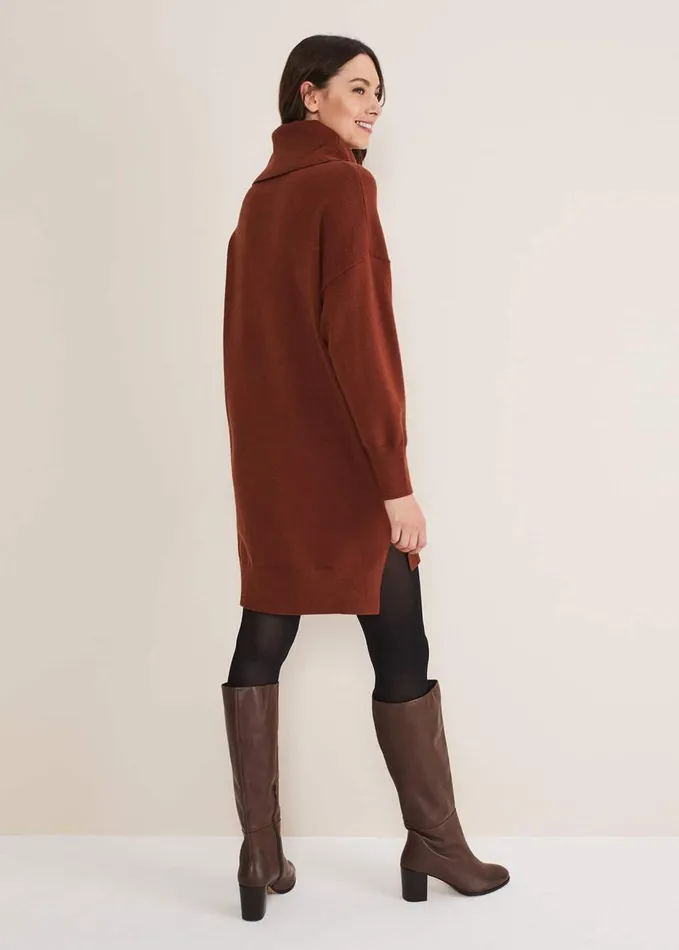 Phase Eight Cecilia Roll Neck Jumper Dress Tobacco Women Dresses