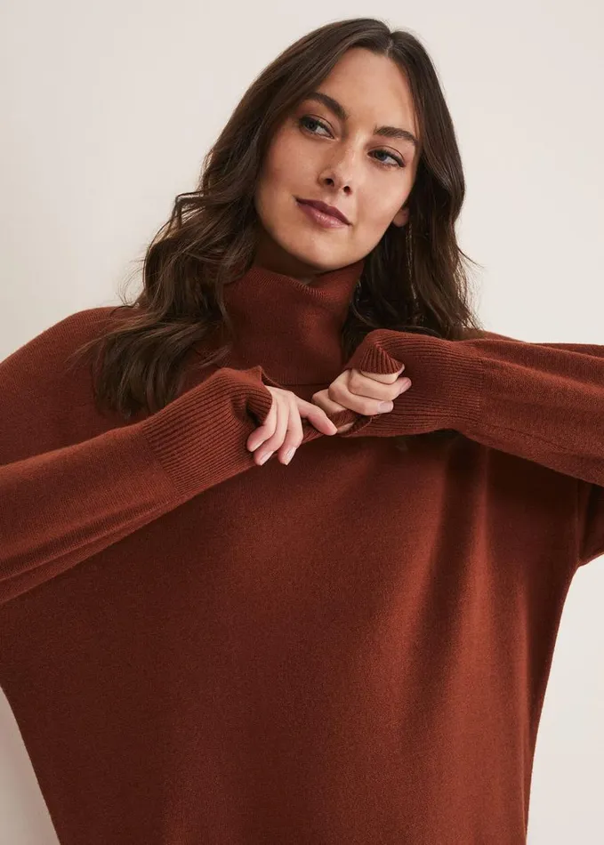 Phase Eight Cecilia Roll Neck Jumper Dress Tobacco Women Dresses