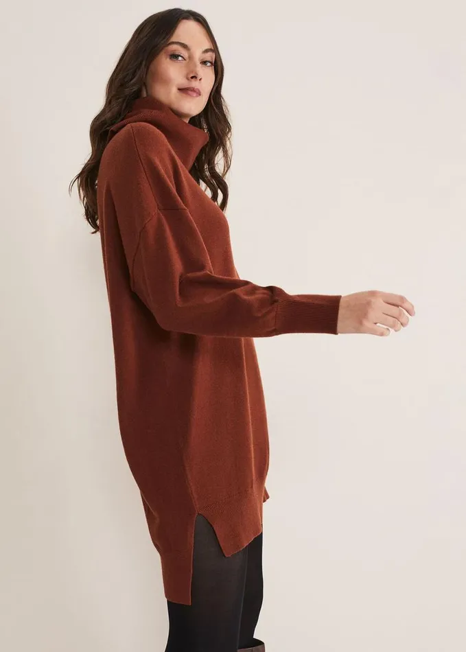 Phase Eight Cecilia Roll Neck Jumper Dress Tobacco Women Dresses