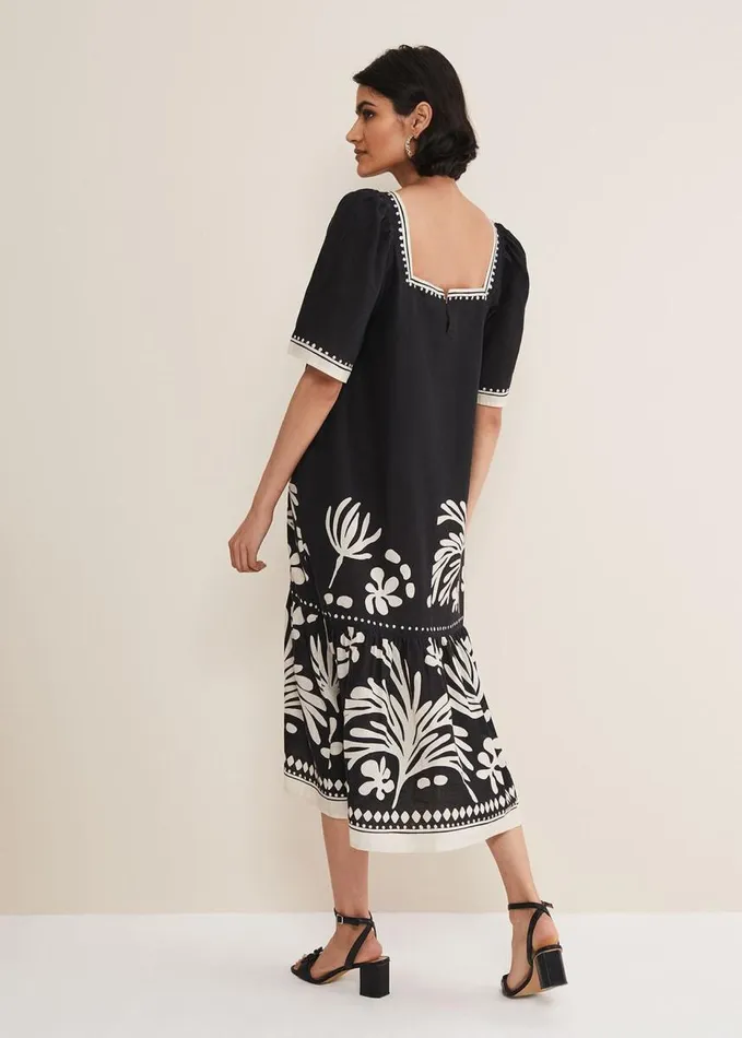 Phase Eight Claria Linen Midi Dress Blackivory Women Dresses