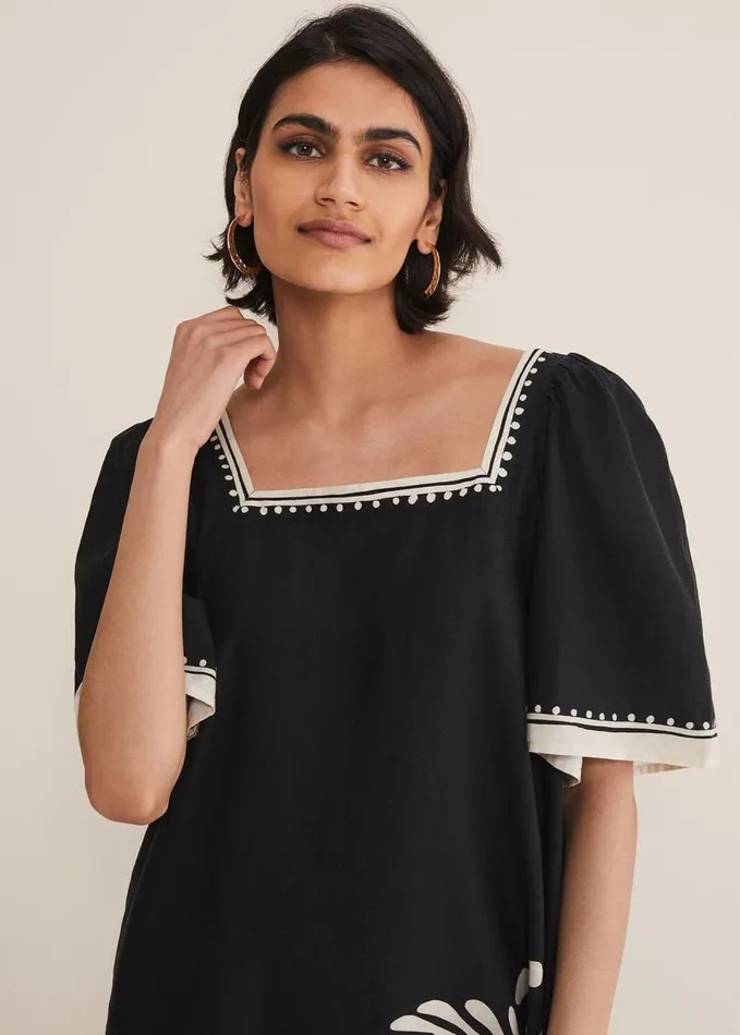 Phase Eight Claria Linen Midi Dress Blackivory Women Dresses