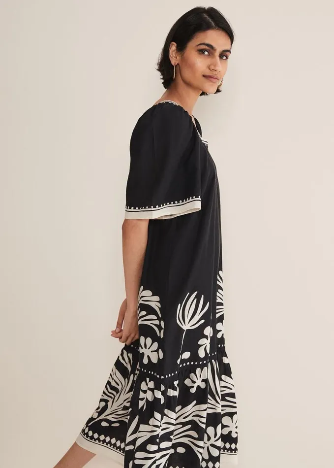 Phase Eight Claria Linen Midi Dress Blackivory Women Dresses
