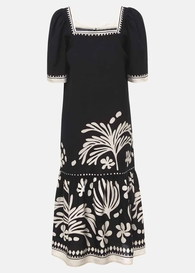 Phase Eight Claria Linen Midi Dress Blackivory Women Dresses