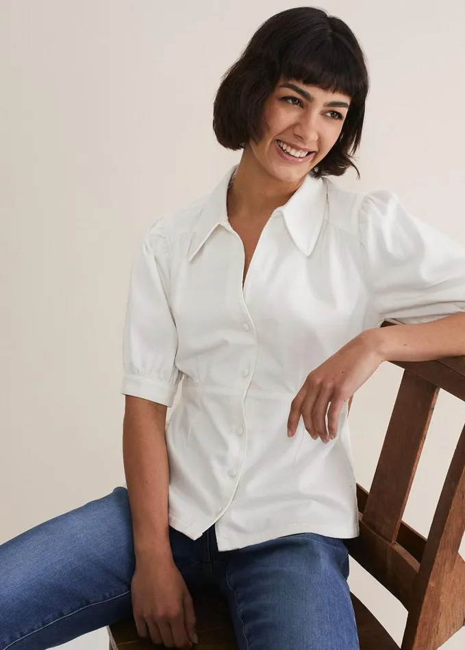 Phase Eight Cosette Denim Top White Women Shirts and Blouses
