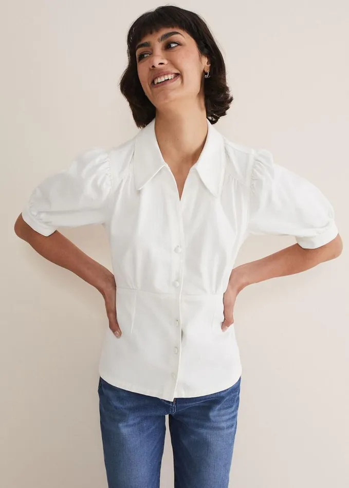 Phase Eight Cosette Denim Top White Women Shirts and Blouses