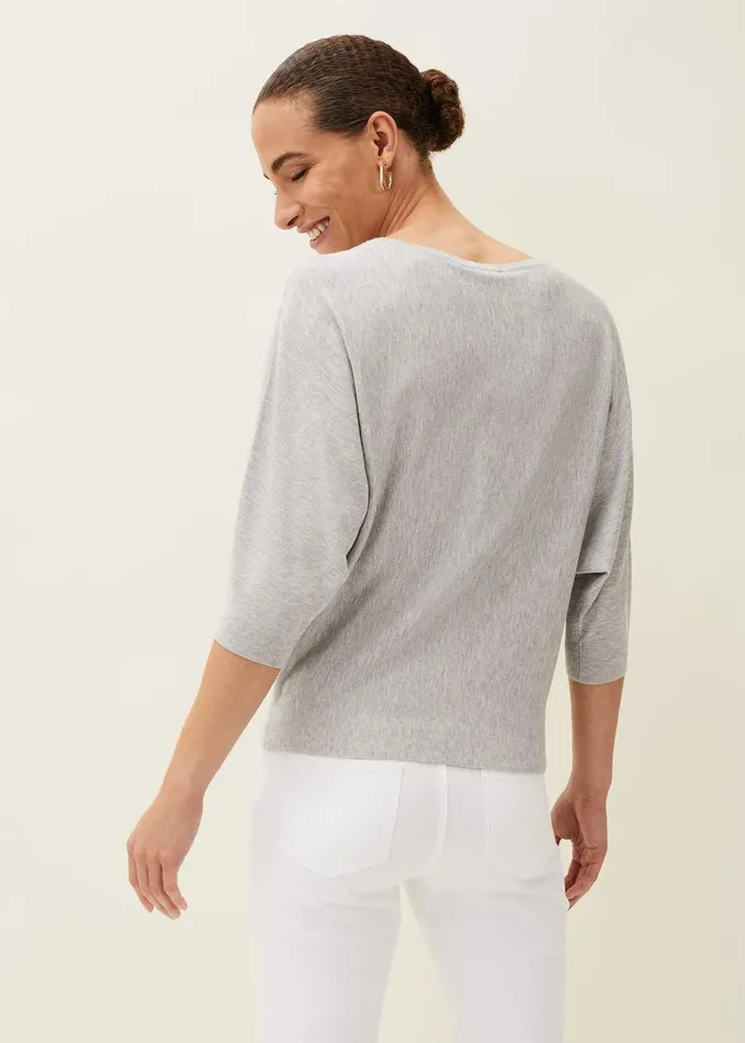 Phase Eight Cristine Batwing Fine Knit Jumper Grey Marl Women Knitwear