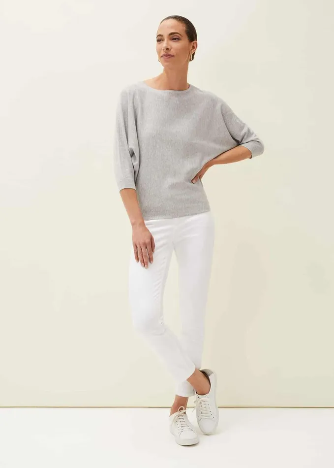 Phase Eight Cristine Batwing Fine Knit Jumper Grey Marl Women Knitwear