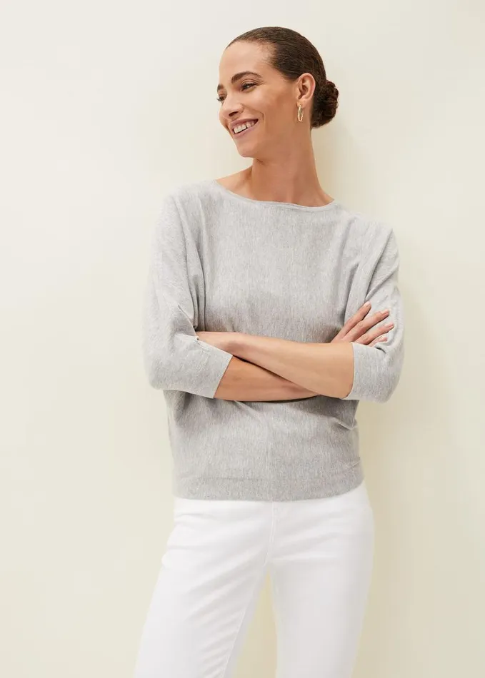 Phase Eight Cristine Batwing Fine Knit Jumper Grey Marl Women Knitwear