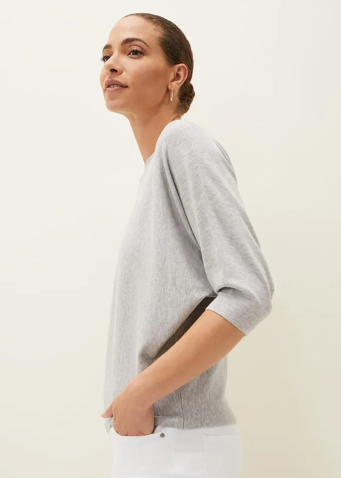 Phase Eight Cristine Batwing Fine Knit Jumper Grey Marl Women Knitwear